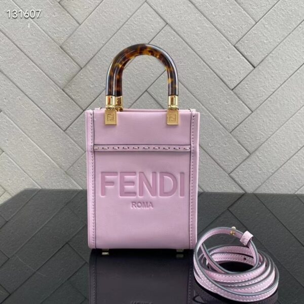 Fendi Women Mini Sunshine Shopper Lilac Leather Mini Bag (6)