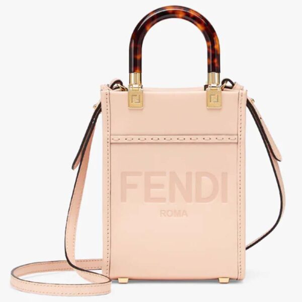 Fendi Women Mini Sunshine Shopper Pale Pink Leather Mini Bag (10)