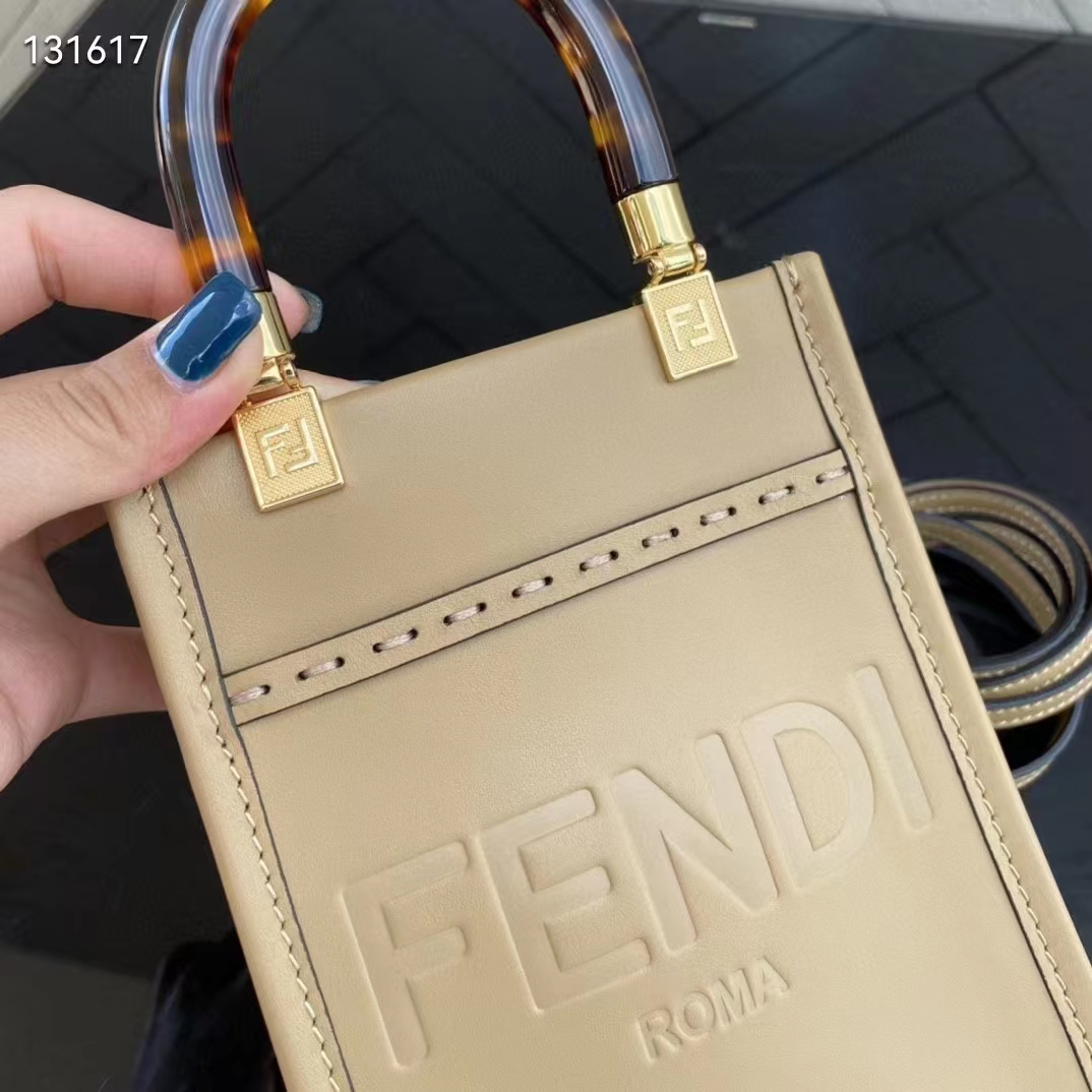 Fendi Women Mini Sunshine Shopper Pale Pink Leather Mini Bag