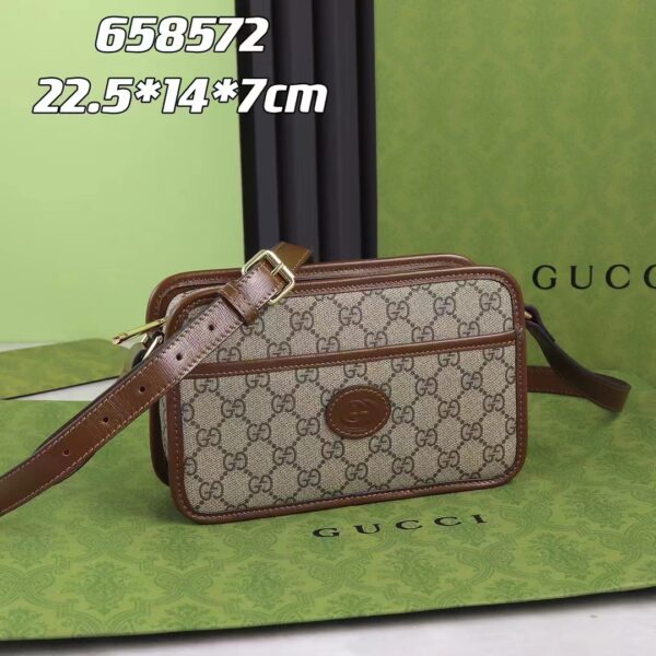 Gucci Unisex GG Mini Bag Interlocking G Beige Ebony GG Supreme Canvas (8)