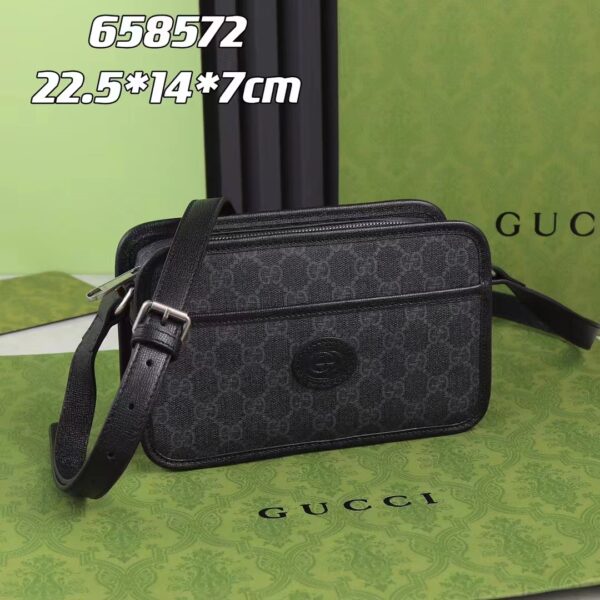 Gucci Unisex GG Mini Bag Interlocking G Black GG Supreme Canvas Leather (8)