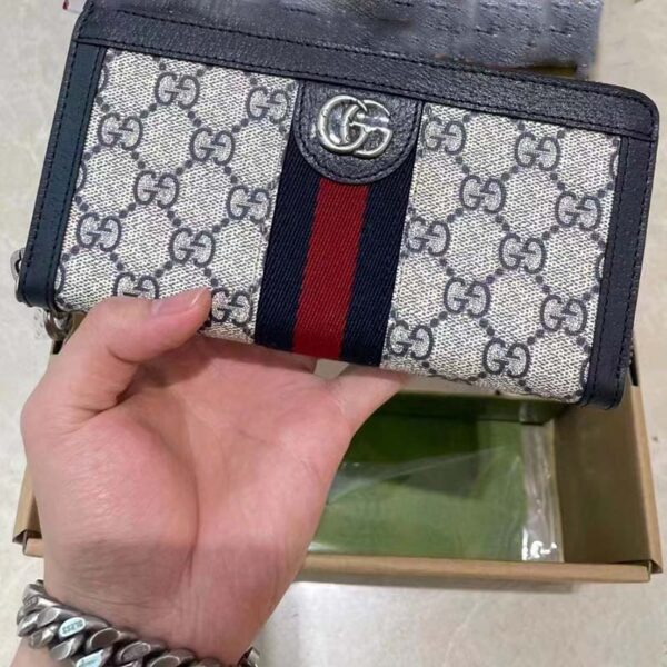 Gucci Unisex GG Ophidia GG Zip Around Wallet Beige Blue GG Supreme Canvas (2)
