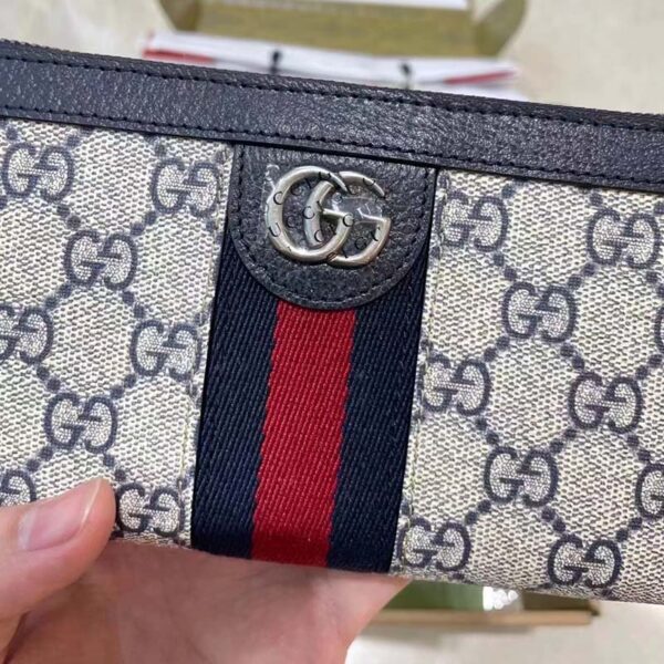 Gucci Unisex GG Ophidia GG Zip Around Wallet Beige Blue GG Supreme Canvas (6)