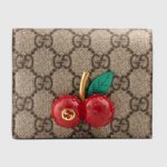 Gucci Unisex GG Supreme Card Case Wallet Cherries Canvas Five Card Slots