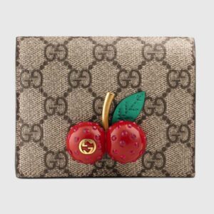 Gucci Unisex GG Supreme Card Case Wallet Cherries Canvas Five Card Slots