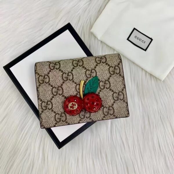 Gucci Unisex GG Supreme Card Case Wallet Cherries Canvas Five Card Slots (7)