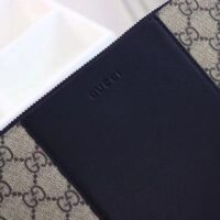 Gucci Unisex GG Supreme Pouch Beige Ebony GG Supreme Canvas Black Leather (2)