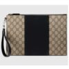 Gucci Unisex GG Supreme Pouch Beige Ebony GG Supreme Canvas Black Leather