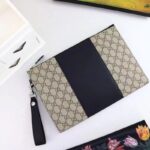 Gucci Unisex GG Supreme Pouch Beige Ebony GG Supreme Canvas Black Leather - immagine 3