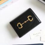 Gucci Unisex Horsebit 1955 Card Case Wallet Black Leather Five Cards Slots - Imagen 2