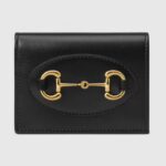 Gucci Unisex Horsebit 1955 Card Case Wallet Black Leather Five Cards Slots