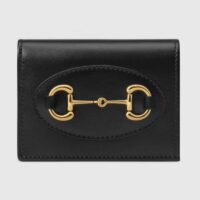 Gucci Unisex Horsebit 1955 Card Case Wallet Black Leather Five Cards Slots (7)