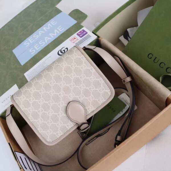 Gucci Unisex Mini Shoulder Bag Interlocking G Beige White GG Supreme Canvas (18)