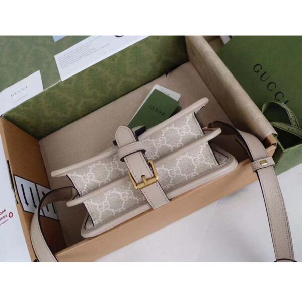 Gucci Unisex Mini Shoulder Bag Interlocking G Beige White GG Supreme Canvas (23)
