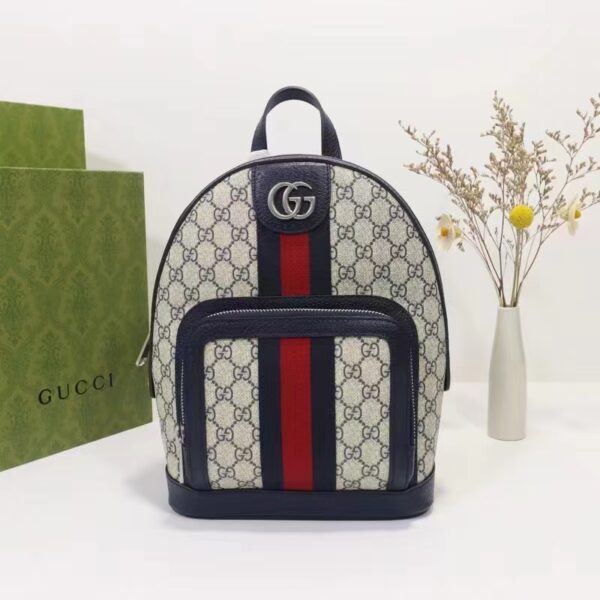 Gucci Unisex Ophidia GG Small Backpack Beige Blue GG Supreme Canvas (13)