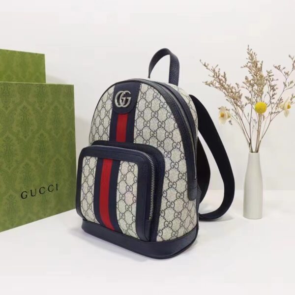 Gucci Unisex Ophidia GG Small Backpack Beige Blue GG Supreme Canvas (3)