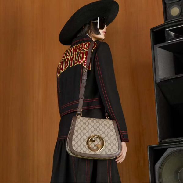 Gucci Women GG Blondie Medium Shoulder Bag Beige Ebony GG Supreme Canvas (3)