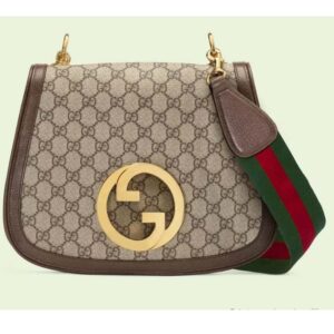 Gucci Women GG Blondie Medium Shoulder Bag Beige Ebony GG Supreme Canvas