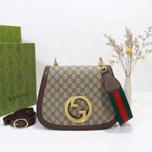 Gucci Women GG Blondie Medium Shoulder Bag Beige Ebony GG Supreme Canvas (7)