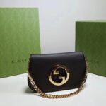 Gucci Women GG Blondie Shoulder Bag Black Leather Round Interlocking G - Bild 2