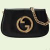 Gucci Women GG Blondie Shoulder Bag Black Leather Round Interlocking G