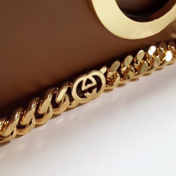 Gucci Women GG Blondie Shoulder Bag Brown Leather Round Interlocking G (10)