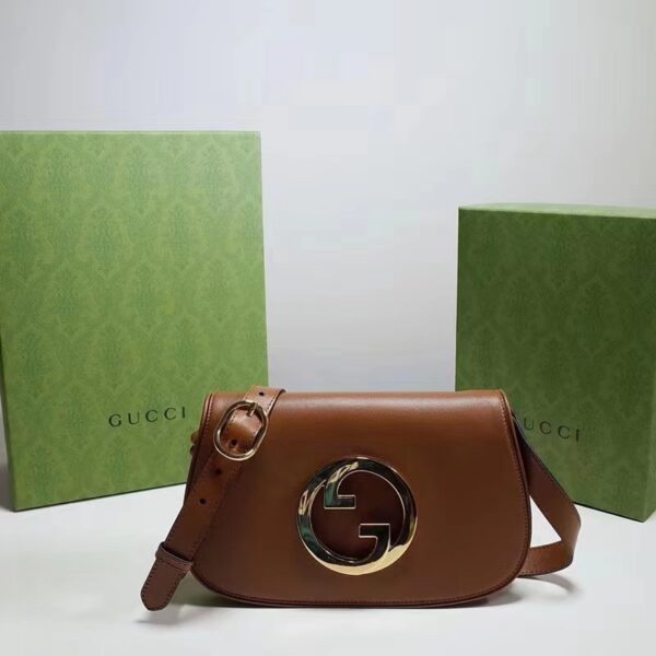 Gucci Women GG Blondie Shoulder Bag Brown Leather Round Interlocking G (3)