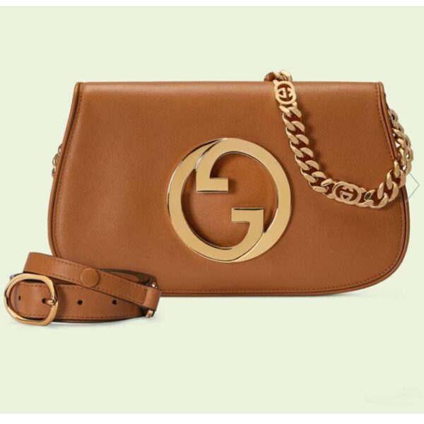 Gucci Women GG Blondie Shoulder Bag Brown Leather Round Interlocking G (5)