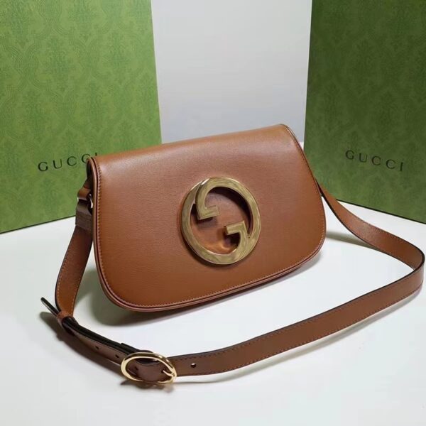 Gucci Women GG Blondie Shoulder Bag Brown Leather Round Interlocking G (6)