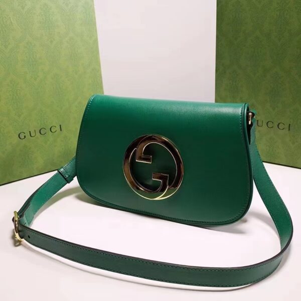 Gucci Women GG Blondie Shoulder Bag Emerald Green Leather Round Interlocking G (11)
