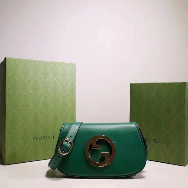 Gucci Women GG Blondie Shoulder Bag Emerald Green Leather Round Interlocking G (3)