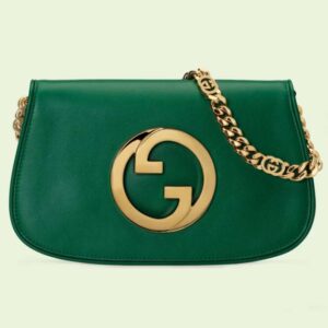 Gucci Women GG Blondie Shoulder Bag Emerald Green Leather Round Interlocking G