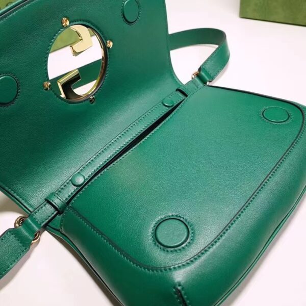 Gucci Women GG Blondie Shoulder Bag Emerald Green Leather Round Interlocking G (5)