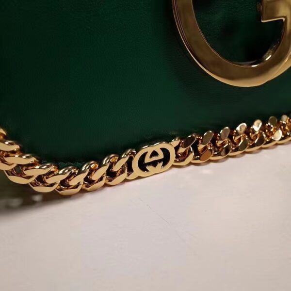 Gucci Women GG Blondie Shoulder Bag Emerald Green Leather Round Interlocking G (8)