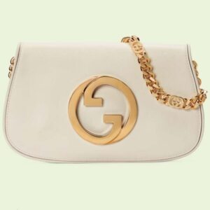 Gucci Women GG Blondie Shoulder Bag White Leather Round Interlocking G
