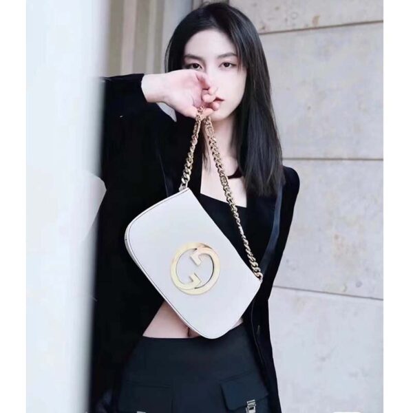 Gucci Women GG Blondie Shoulder Bag White Leather Round Interlocking G (2)