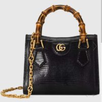 Gucci Women GG Diana Lizard Mini Bag Black Lizard Shiny Antique