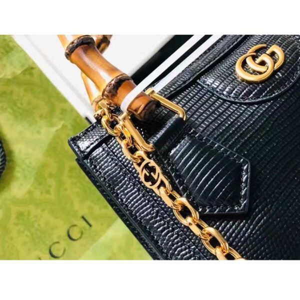 Gucci Women GG Diana Lizard Mini Bag Black Lizard Shiny Antique (8)