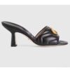 Gucci Women GG Double G Slide Sandal Black Chevron Matelassé Leather 7 cm Heel