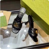 Gucci Women GG Double G Slide Sandal Black Chevron Matelassé Leather 7 cm Heel (10)