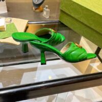Gucci Women GG Double G Slide Sandal Emerald Green Chevron Matelassé Leather 7.6 cm Heel (8)
