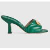 Gucci Women GG Double G Slide Sandal Emerald Green Chevron Matelassé Leather 7.6 cm Heel