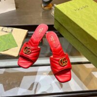 Gucci Women GG Double G Slide Sandal Red Chevron Matelassé Leather 7.6 cm Heel (5)