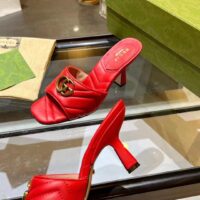 Gucci Women GG Double G Slide Sandal Red Chevron Matelassé Leather 7.6 cm Heel (5)