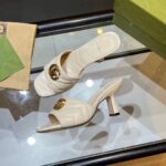 Gucci Women GG Double G Slide Sandal White Chevron Matelassé Leather 7.6 cm Heel – Image 4