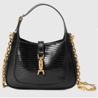 Gucci Women GG Jackie 1961 Lizard Mini Bag Black Lizard Gold-Toned Hardware