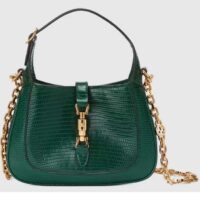 Gucci Women GG Jackie 1961 Lizard Mini Bag Vintage Green Gold-Toned Hardware