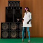 Gucci Women GG Jersey Jacquard Dress White High Neck Polyester Green Red Web - Image 10