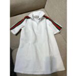 Gucci Women GG Jersey Jacquard Dress White High Neck Polyester Green Red Web - Image 2