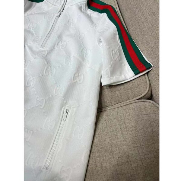 Gucci Women GG Jersey Jacquard Dress White High Neck Polyester Green Red Web (2)